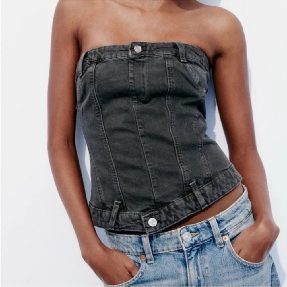 Zara Charcoal Strapless Denim Top